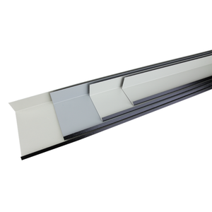 The inside view of 4 sizes of edge trim, nestled together. 