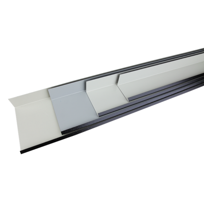 The inside view of 4 sizes of edge trim, nestled together. 