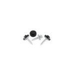 3 screws, two with their black hex caps on, one without, and one hex cap on its own.
