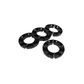 4 hard black plastic rings, separable into quarters. 