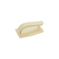 A cream-coloured, hard plastic rectangular frame with a handle: scrubber pads can be attached to the underside for easr of use.