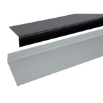 2 lengths of textured-finish wall trim, shown diagonally, the upper one black, the lower one grey.